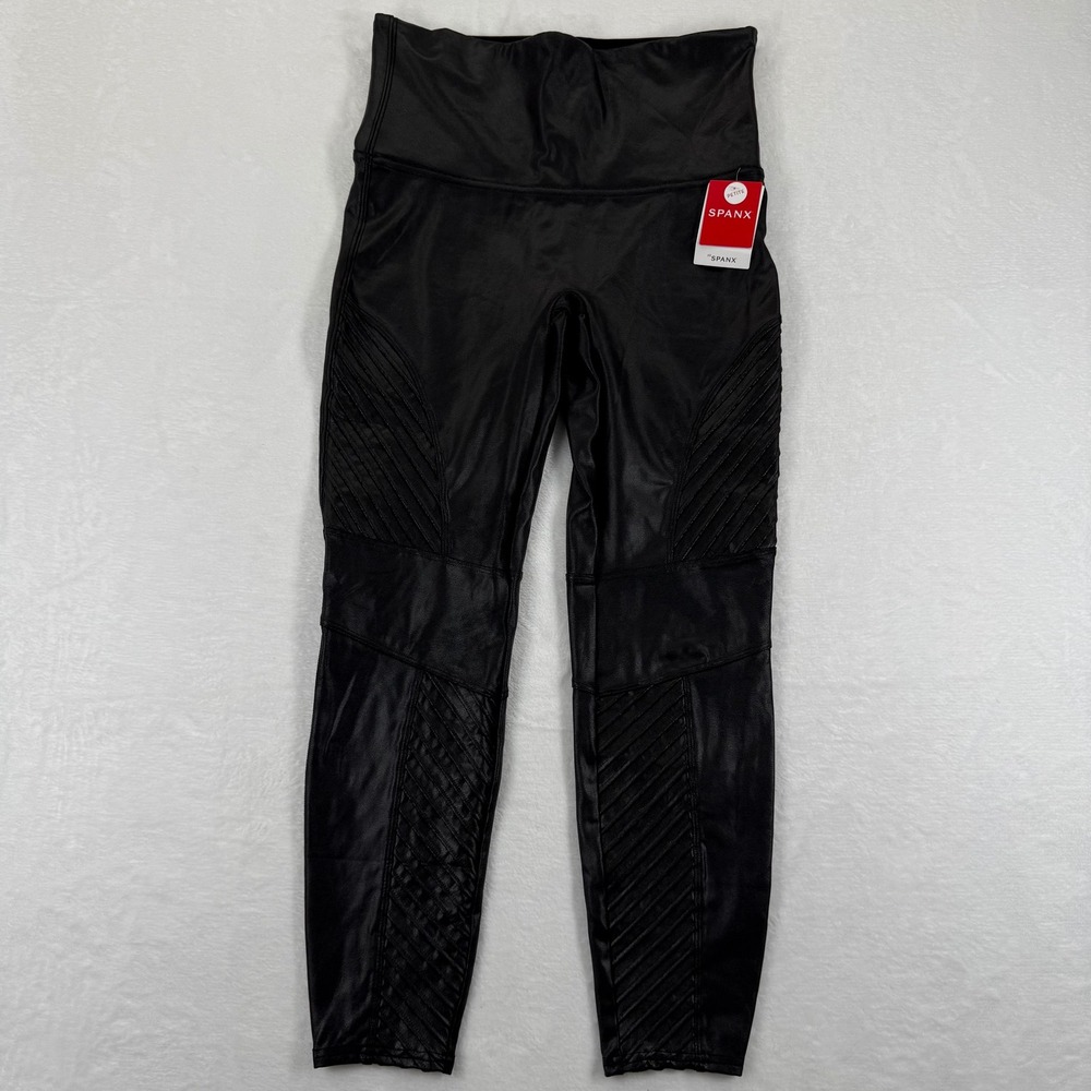 SPANX Faux Leather Moto Leggings Petite XL Black 20136Q New With Tags
